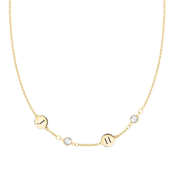 Personalized Classic 2 Letter & 2 Birthstone Necklace in 14k Gold (Single Spacing) sold by Haverhill