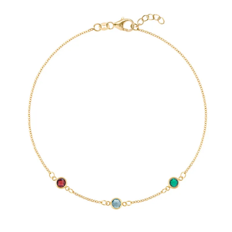 Personalized Classic 3 Birthstone Bracelet in 14k Gold sold by Haverhill