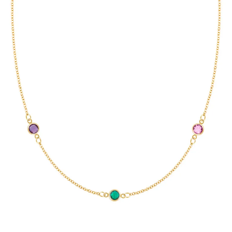 Personalized Classic 3 Birthstone Necklace in 14k Gold sold by Haverhill