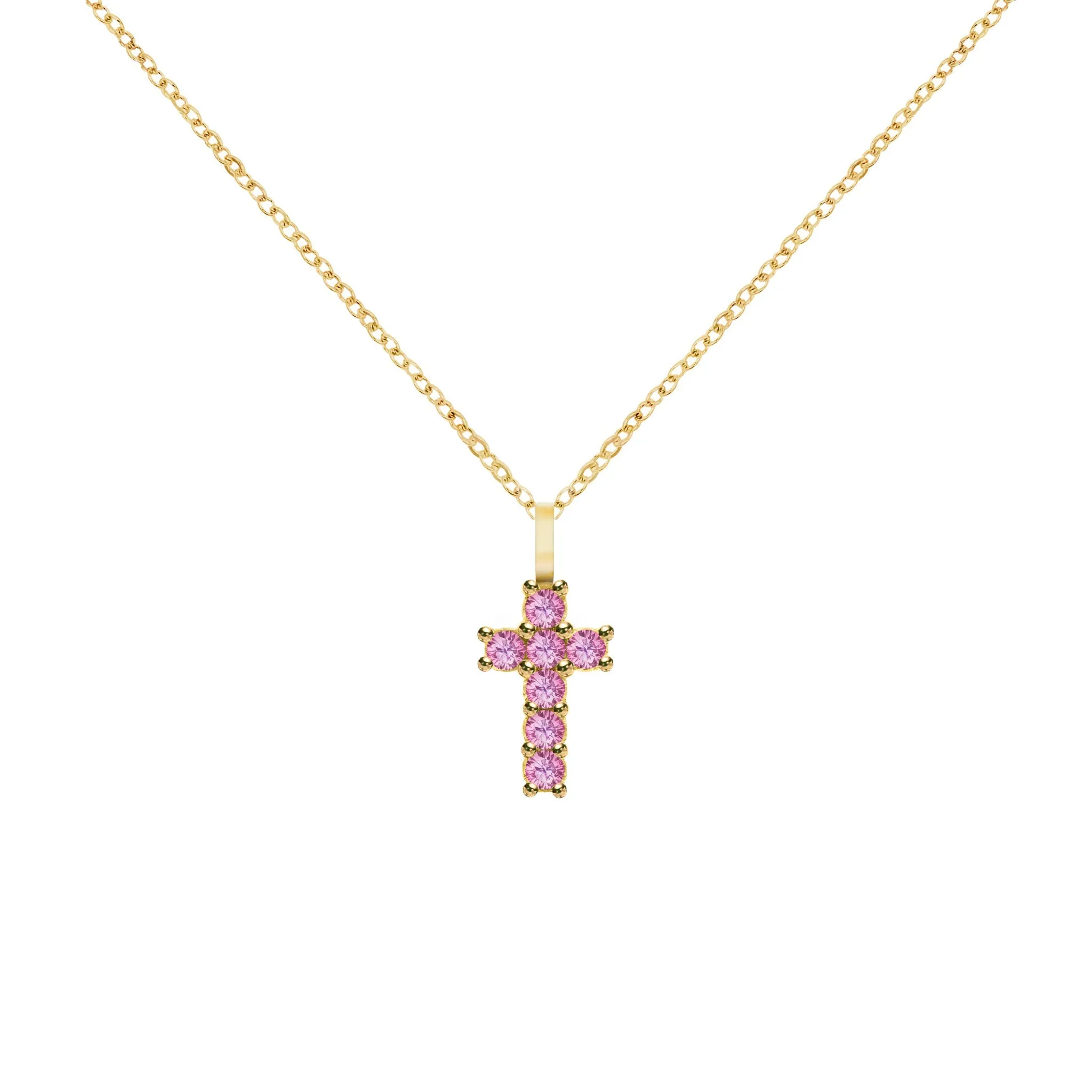Rosecliff Small Cross Pink Sapphire Pendant in 14k Gold (October) sold by Haverhill product image thumbnail 5