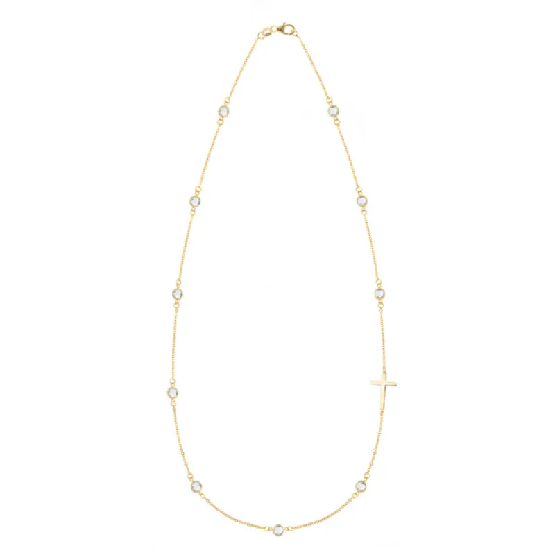 Personalized Bayberry Birthstone Cross Necklace in 14k Gold sold by Haverhill