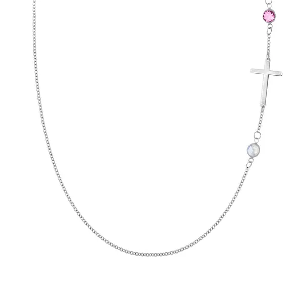 Personalized Classic Cross & 2 Birthstone Necklace in 14k Gold sold by Haverhill
