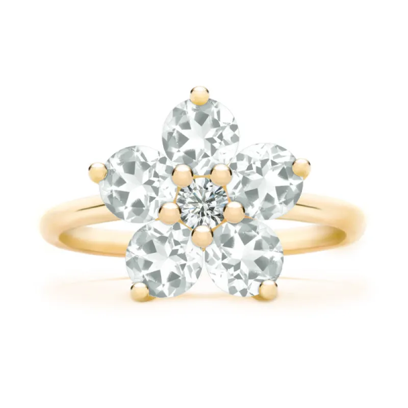Personalized Greenwich Flower Birthstone & Diamond Ring in 14k Gold sold by Haverhill
