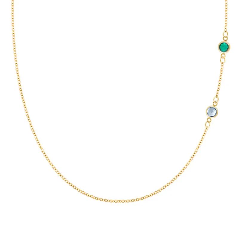 Personalized Classic 2 Birthstone Necklace in 14k Gold sold by Haverhill