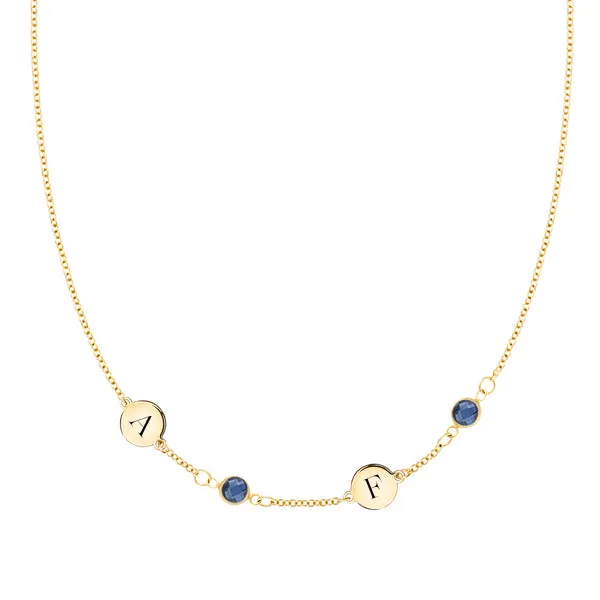 Personalized 2 Letter & 2 Classic Birthstone Necklace in 14k Gold (Single Spacing) sold by Haverhill