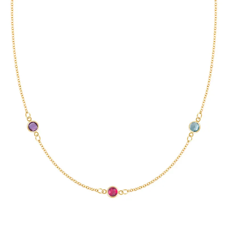 Personalized Classic 3 Birthstone Necklace in 14k Gold sold by Haverhill