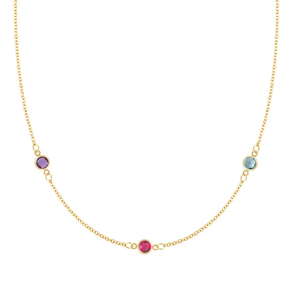Personalized Classic 3 Birthstone Necklace in 14k Gold sold by Haverhill