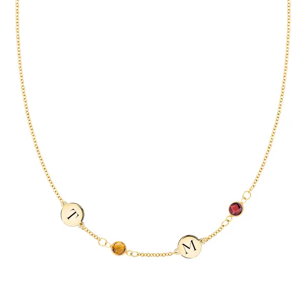 Personalized Classic 2 Letter & 2 Birthstone Necklace in 14k Gold (Single Spacing) sold by Haverhill