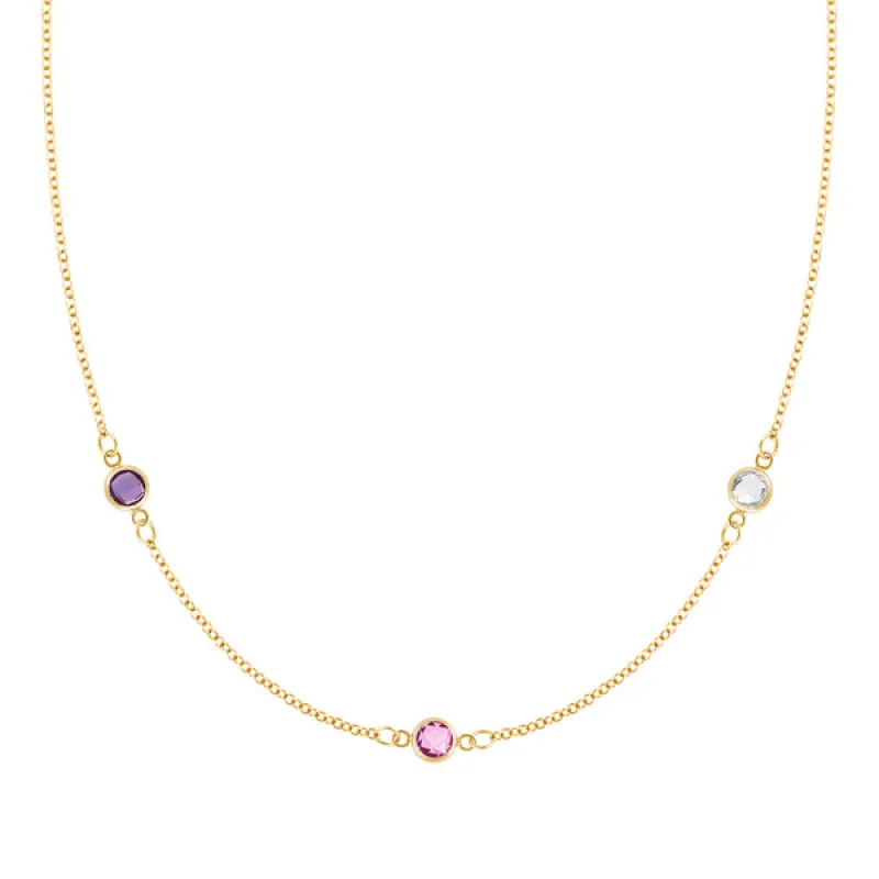 Personalized Classic 3 Birthstone Necklace in 14k Gold sold by Haverhill