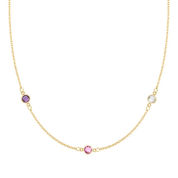 Personalized Classic 3 Birthstone Necklace in 14k Gold sold by Haverhill
