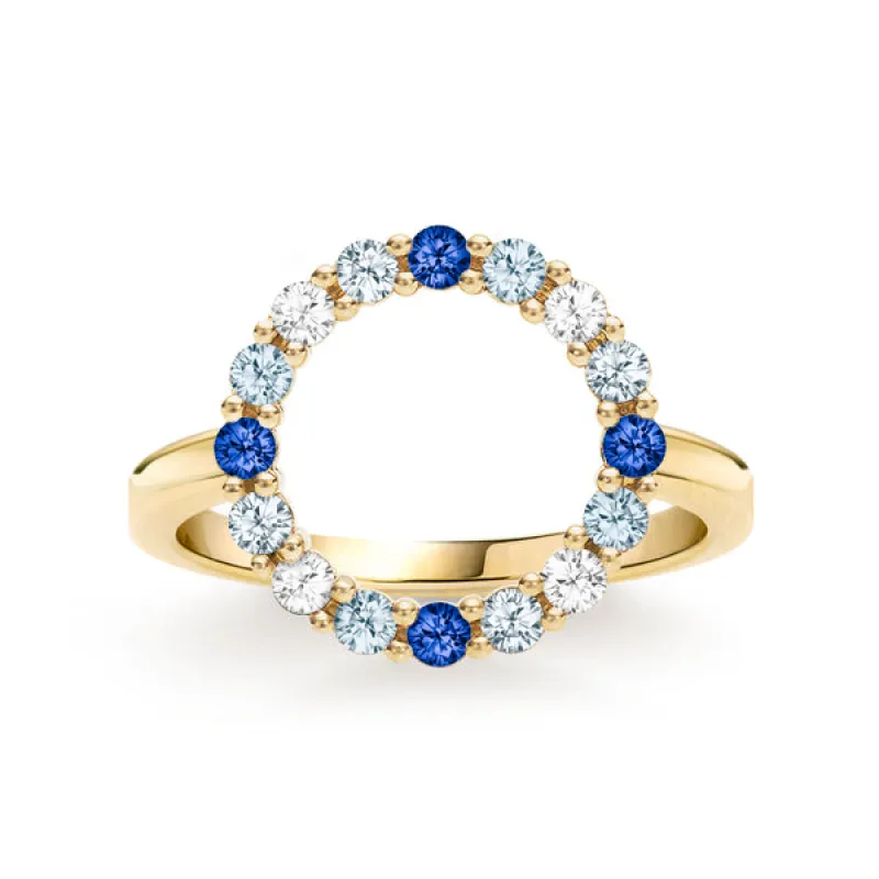 Personalized Rosecliff Circle Birthstone Ring in 14k Gold sold by Haverhill
