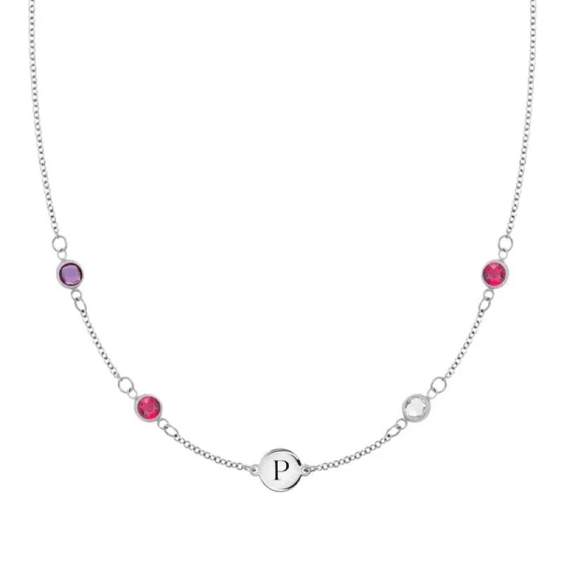 Personalized Classic 1 Letter & 4 Birthstone Necklace in 14k Gold (Double Spacing) sold by Haverhill