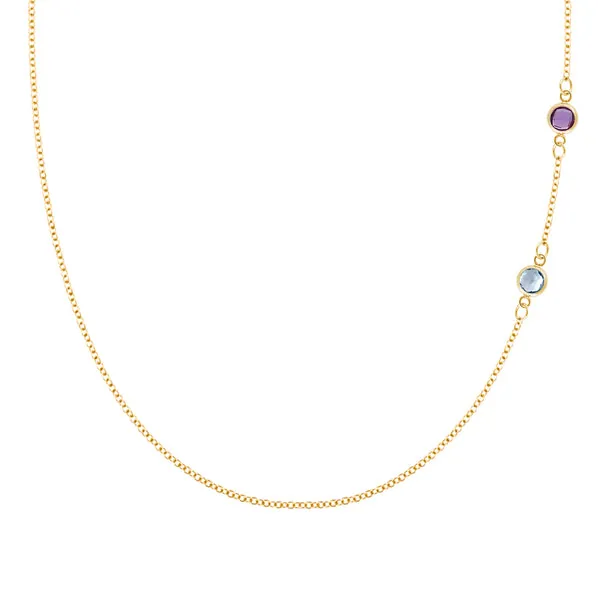 Personalized Classic 2 Birthstone Necklace in 14k Gold sold by Haverhill