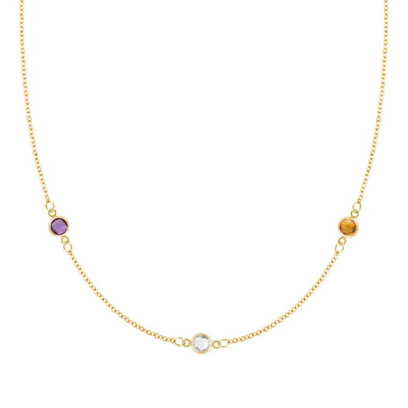 Personalized Classic 3 Birthstone Necklace in 14k Gold sold by Haverhill