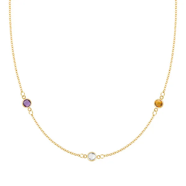 Personalized Classic 3 Birthstone Necklace in 14k Gold sold by Haverhill