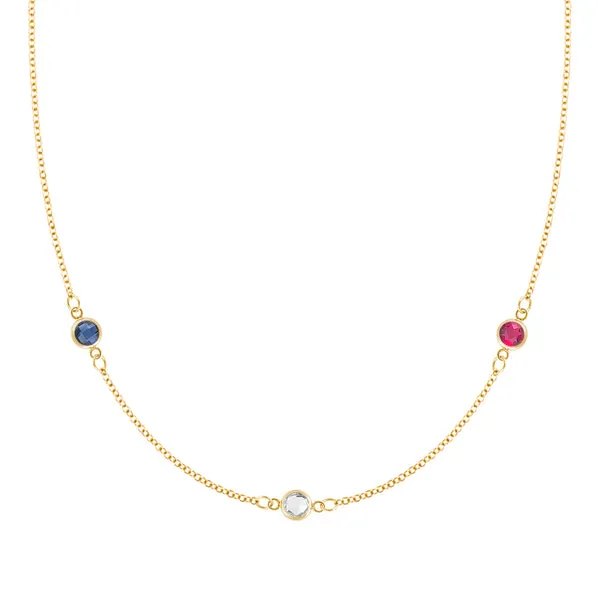 Personalized Classic 3 Birthstone Necklace in 14k Gold sold by Haverhill