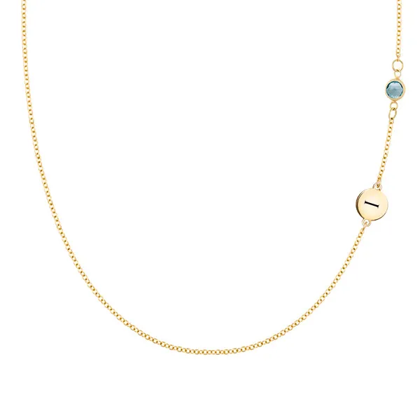 Personalized 1 Letter & 1 Classic Nantucket Blue Topaz Necklace in 14k Gold (December) sold by Haverhill