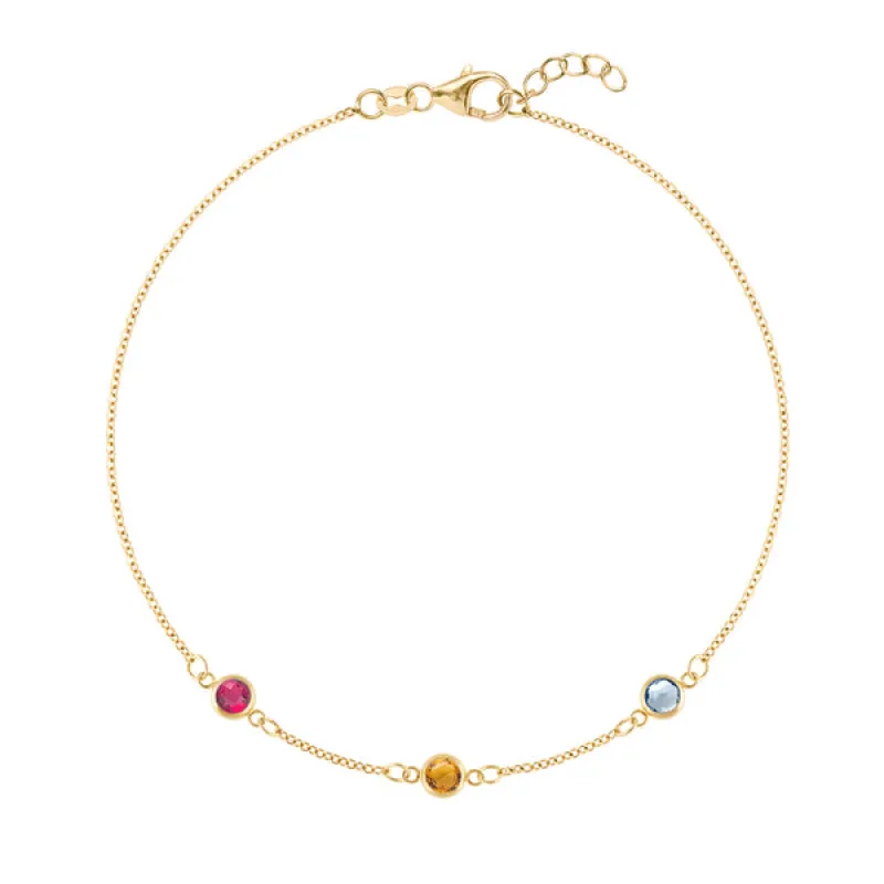 Personalized Classic 3 Birthstone Bracelet in 14k Gold sold by Haverhill