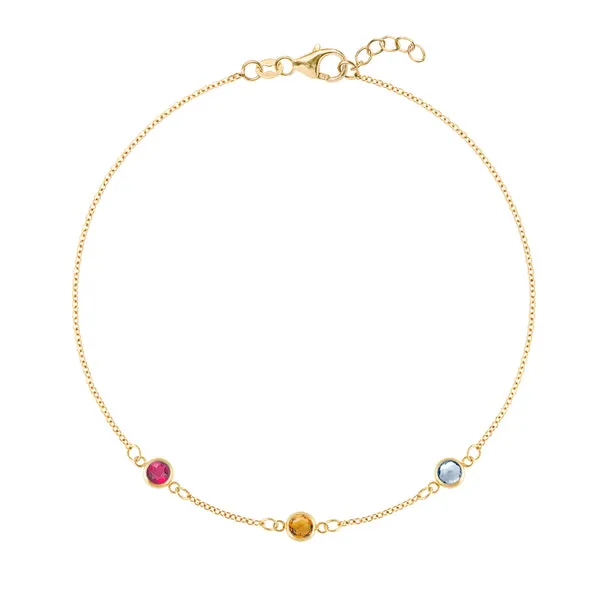 Personalized Classic 3 Birthstone Bracelet in 14k Gold sold by Haverhill