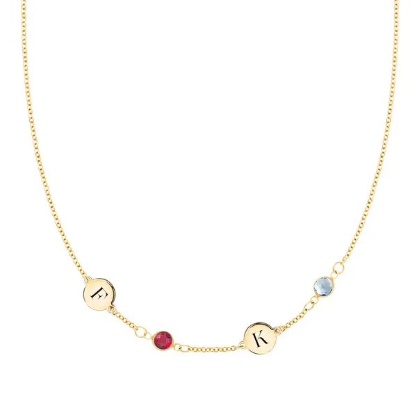 Personalized 2 Letter & 2 Classic Birthstone Necklace in 14k Gold (Single Spacing) sold by Haverhill
