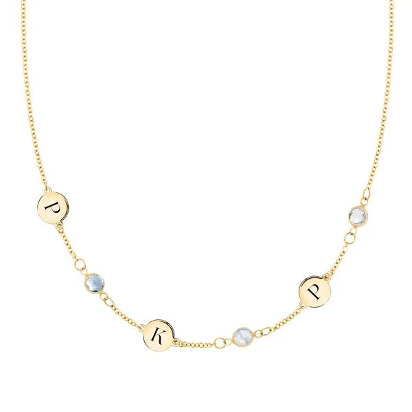 Personalized 3 Letter & 3 Classic Birthstone Necklace in 14k Gold (Single Spacing) sold by Haverhill