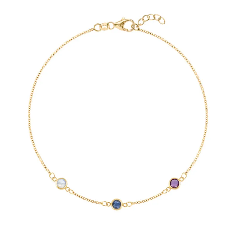 Personalized Classic 3 Birthstone Bracelet in 14k Gold sold by Haverhill