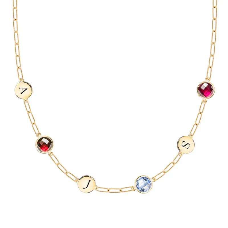 Personalized 3 Letter & 3 Grand Birthstone Adelaide Mini Necklace in 14k Gold sold by Haverhill