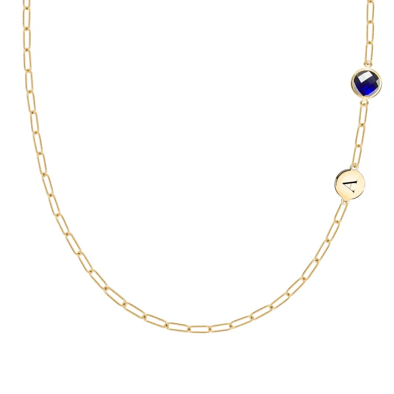 1 Letter & 1 Grand Sapphire Adelaide Mini Necklace in 14k Gold (September) sold by Haverhill