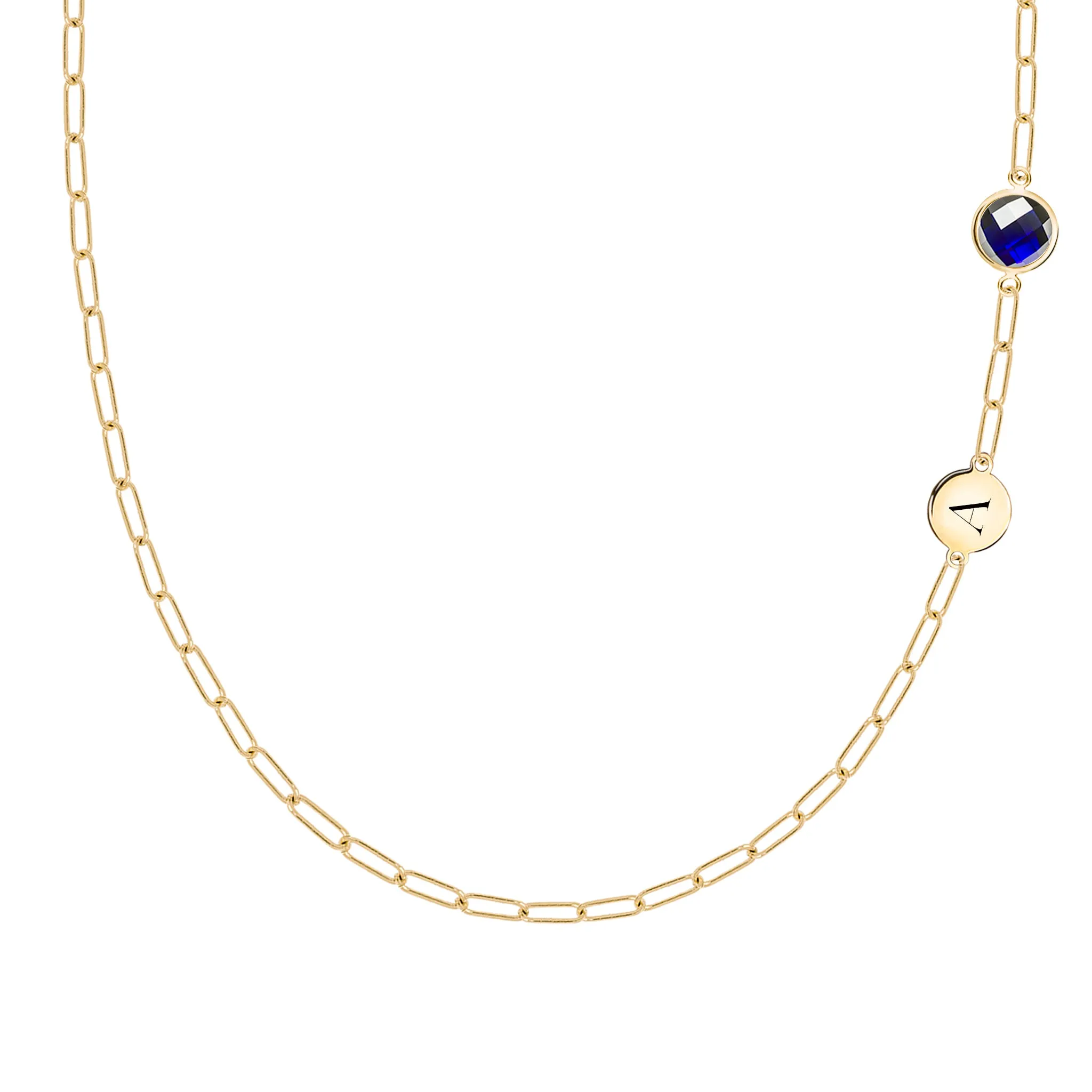 1 Letter & 1 Grand Sapphire Adelaide Mini Necklace in 14k Gold (September) sold by Haverhill