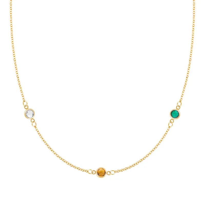 Personalized Classic 3 Birthstone Necklace in 14k Gold sold by Haverhill