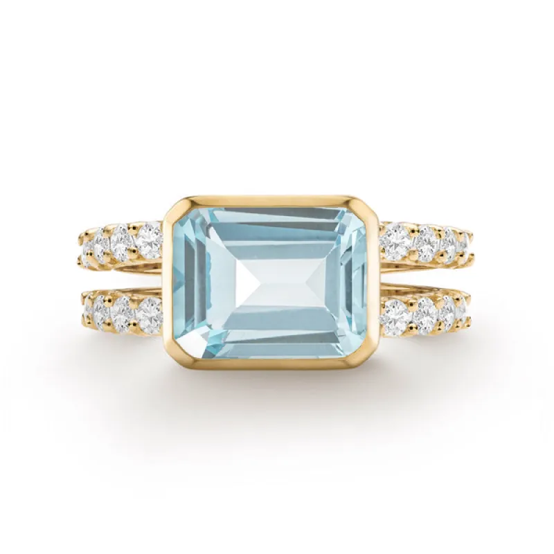 Personalized Warren Horizontal Birthstone Ring with Accent Stones in 14k Gold sold by Haverhill