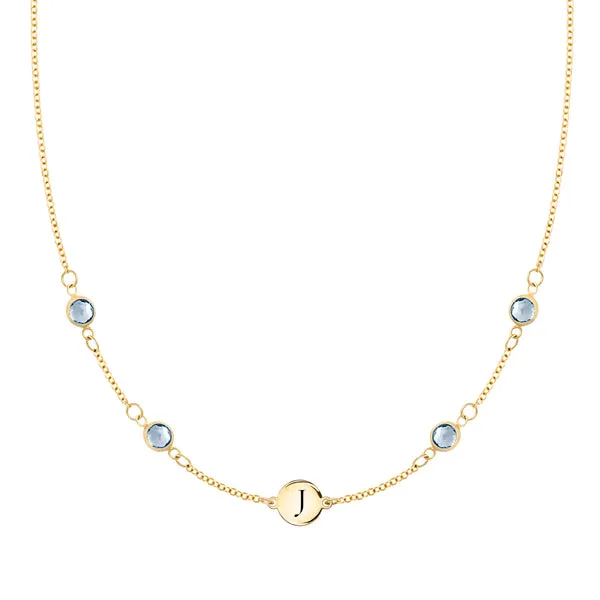 Personalized Classic 1 Letter & 4 Aquamarine Necklace in 14k Gold (March) sold by Haverhill