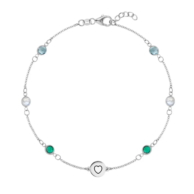 Personalized Heart Disc & Classic 6 Birthstone Bracelet in 14k Gold sold by Haverhill