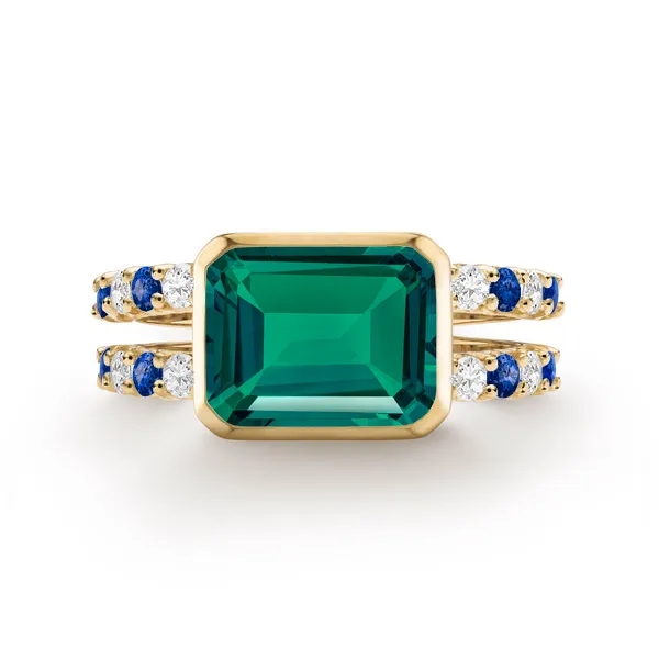 Personalized Warren Horizontal Birthstone Ring with Accent Stones in 14k Gold sold by Haverhill