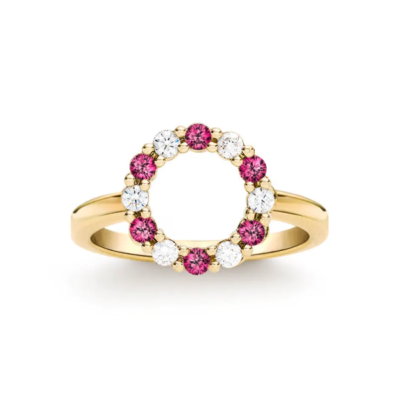 Personalized Rosecliff Small Circle Birthstone Ring in 14k Gold sold by Haverhill