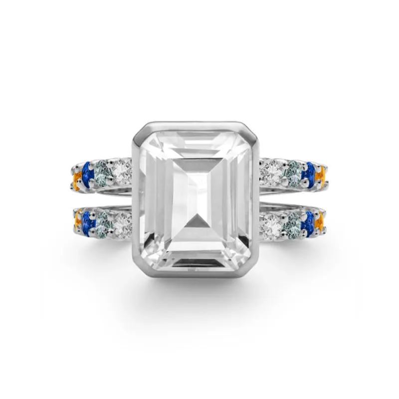 Personalized Warren Vertical Birthstone Ring with Accent Stones in 14k Gold sold by Haverhill