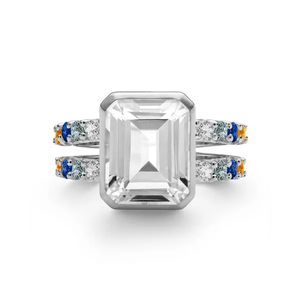 Personalized Warren Vertical Birthstone Ring with Accent Stones in 14k Gold sold by Haverhill