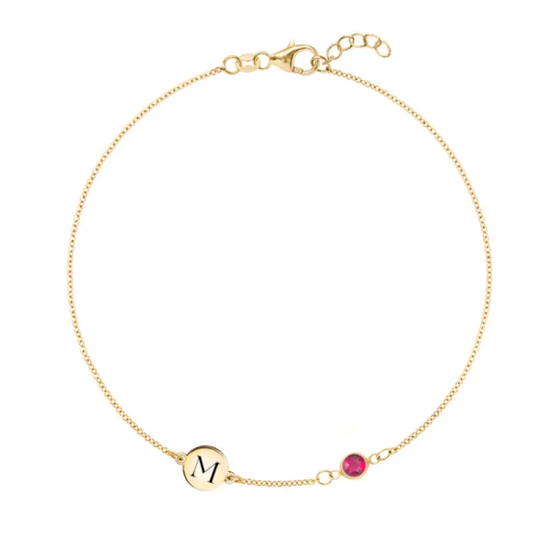 Personalized Classic 1 Letter & 1 Birthstone Bracelet in 14k Gold sold by Haverhill