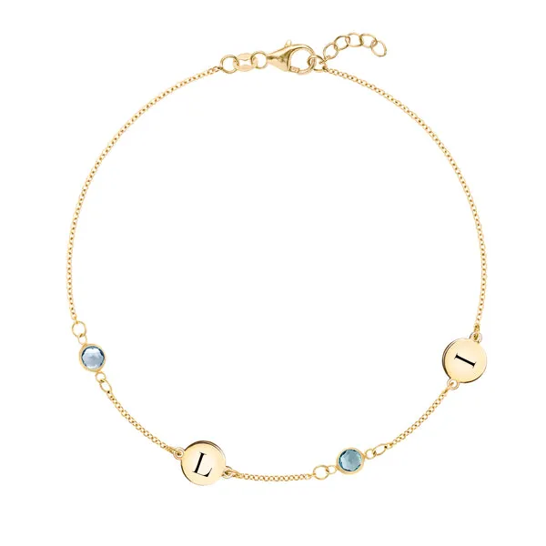 Personalized Classic 2 Letter & 2 Birthstone Bracelet in 14k Gold sold by Haverhill