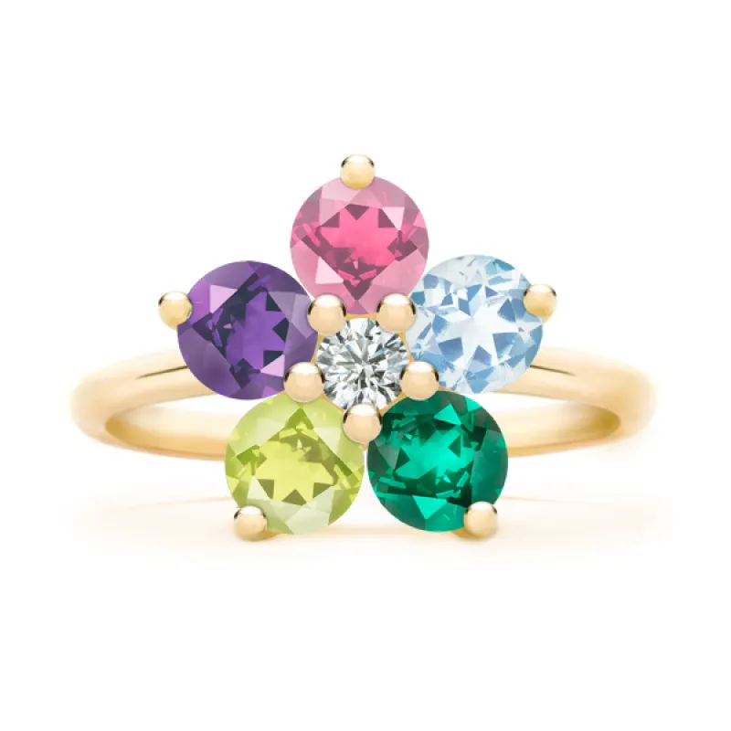 Personalized Greenwich Flower Birthstone & Diamond Ring in 14k Gold sold by Haverhill