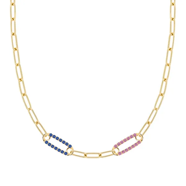 Personalized Adelaide 2 Pavé Birthstone Link Necklace in 14k Gold sold by Haverhill