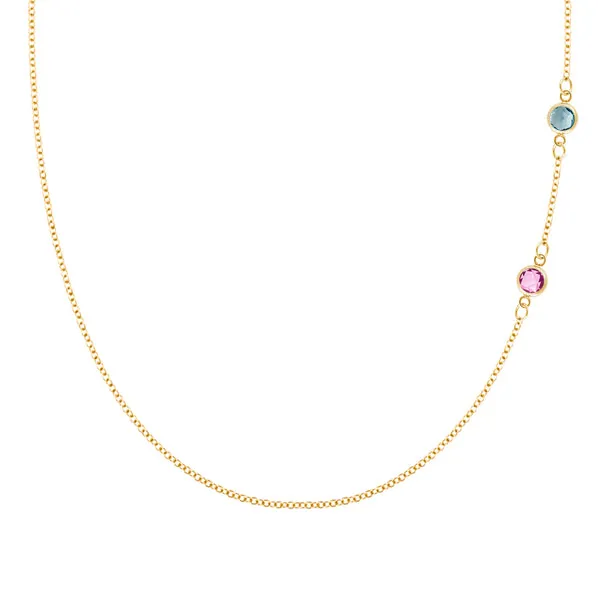 Personalized Classic 2 Birthstone Necklace in 14k Gold sold by Haverhill