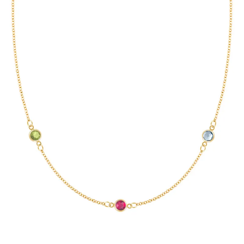 Personalized Classic 3 Birthstone Necklace in 14k Gold sold by Haverhill