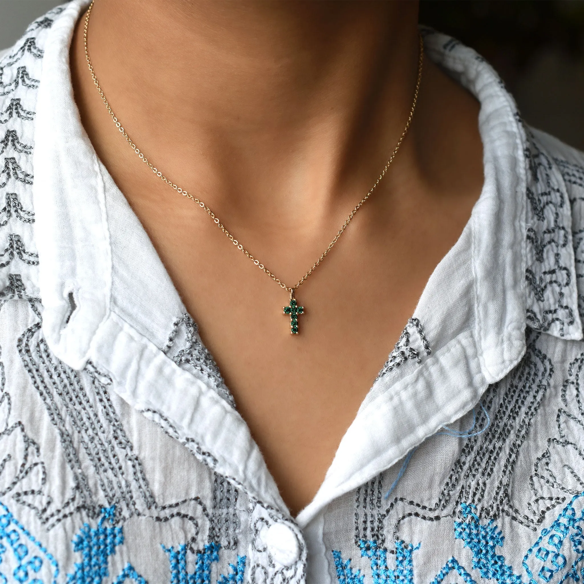 Rosecliff Small Cross Emerald Pendant in 14k Gold (May) sold by Haverhill product image thumbnail 2
