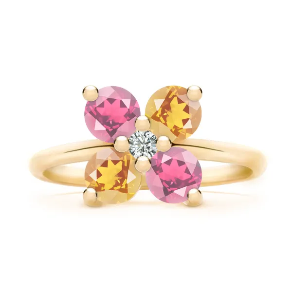 Personalized Greenwich 4 Birthstone & Diamond Ring in 14k Gold sold by Haverhill