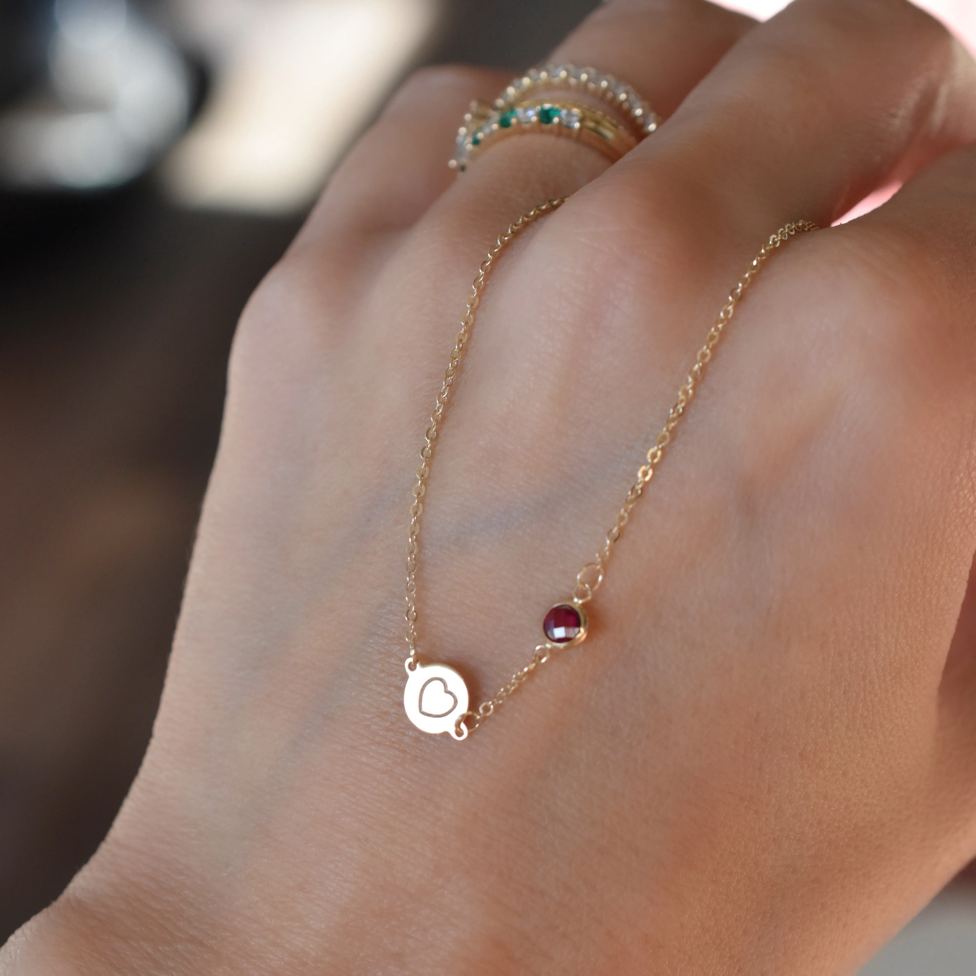 Personalized Heart Disc & Classic 1 Birthstone Necklace in 14k Gold sold by Haverhill product image thumbnail 3