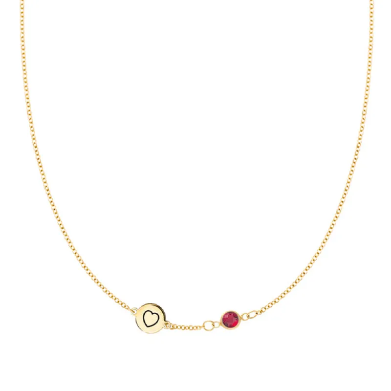 Personalized Heart Disc & Classic 1 Birthstone Necklace in 14k Gold sold by Haverhill