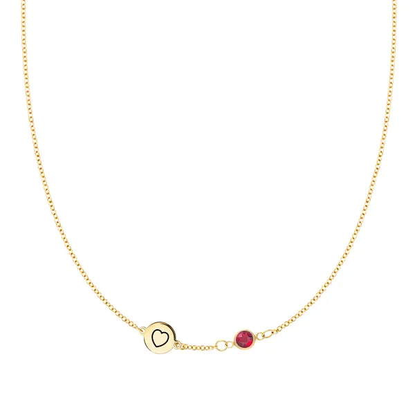 Personalized Heart Disc & Classic 1 Birthstone Necklace in 14k Gold sold by Haverhill