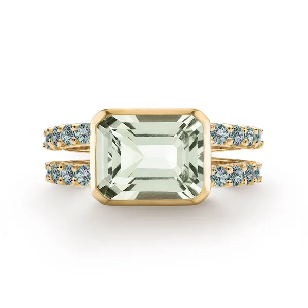 Personalized Warren Horizontal Birthstone Ring with Accent Stones in 14k Gold sold by Haverhill