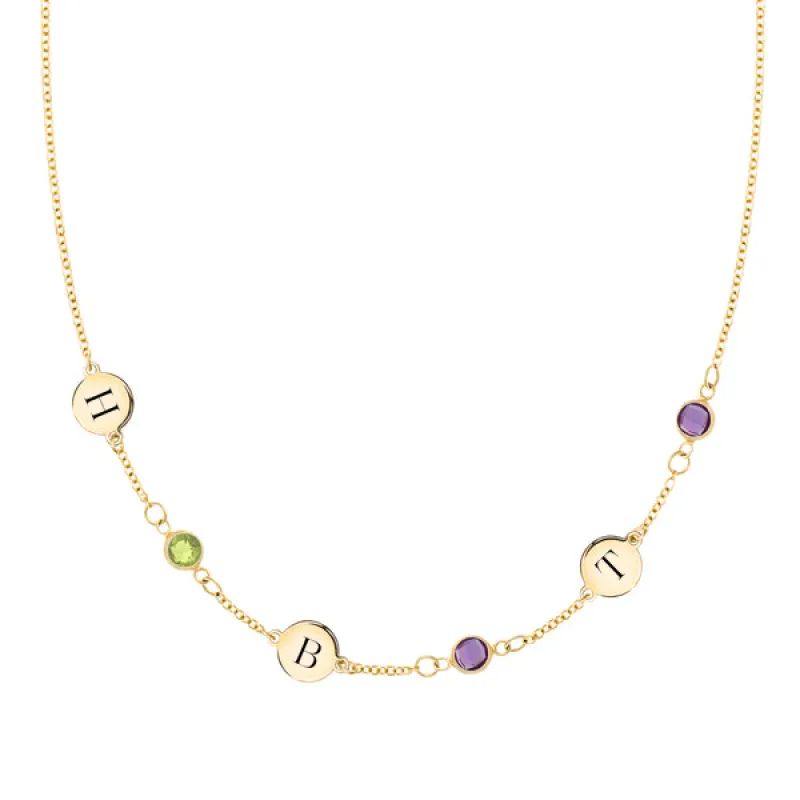 Personalized 3 Letter & 3 Classic Birthstone Necklace in 14k Gold (Single Spacing) sold by Haverhill